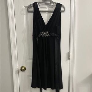 Scarlett Nite Black V-Neck Midi Dress with Jeweled Waist